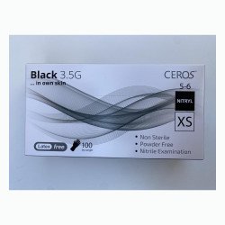 Нітрилові рукавички CEROS Black 3.5G, розмір XS, чорні, 100 шт, без пудри