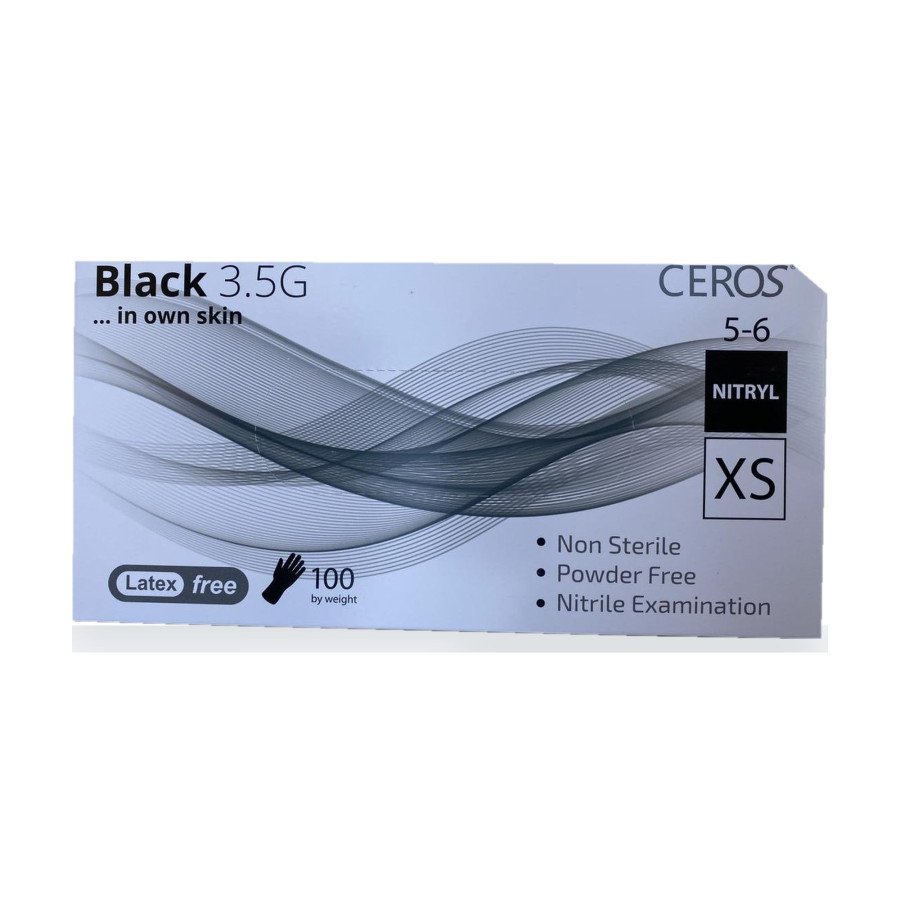 Нітрилові рукавички CEROS Black 3.5G, розмір XS, чорні, 100 шт, без пудри
