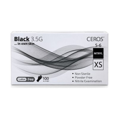Нітрилові рукавички CEROS Black 3.5G, розмір XS, чорні, 100 шт, без пудри