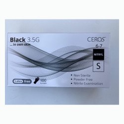 Нітрилові рукавички CEROS Black 3.5G, розмір S, чорні, 100 шт, без пудри