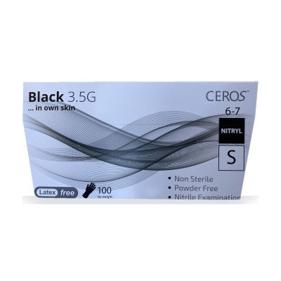 Нітрилові рукавички CEROS Black 3.5G, розмір S, чорні, 100 шт, без пудри