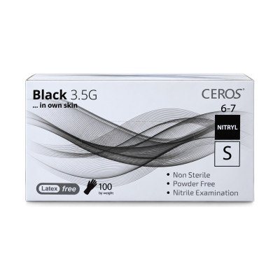 Нітрилові рукавички CEROS Black 3.5G, розмір S, чорні, 100 шт, без пудри
