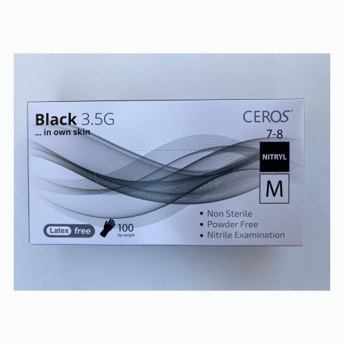 Нітрилові рукавички CEROS Black 3.5G, розмір M, чорні, 100 шт, без пудри