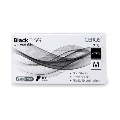 Нітрилові рукавички CEROS Black 3.5G, розмір M, чорні, 100 шт, без пудри
