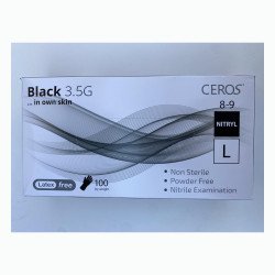 Нітрилові рукавички CEROS Black 3.5G, розмір L, чорні, 100 шт, без пудри