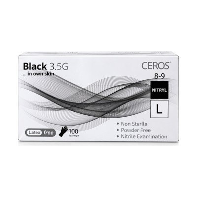 Нітрилові рукавички CEROS Black 3.5G, розмір L, чорні, 100 шт, без пудри