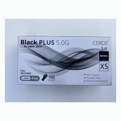 Нітрилові рукавички CEROS Black 5.0G, розмір XS, чорні, 100 шт, без пудри