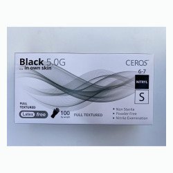 Нітрилові рукавички CEROS Black 5.0G, розмір S, чорні, 100 шт, без пудри