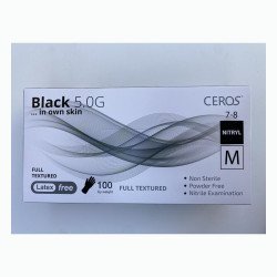 Нітрилові рукавички CEROS Black 5.0G, розмір M, чорні, 100 шт, без пудри