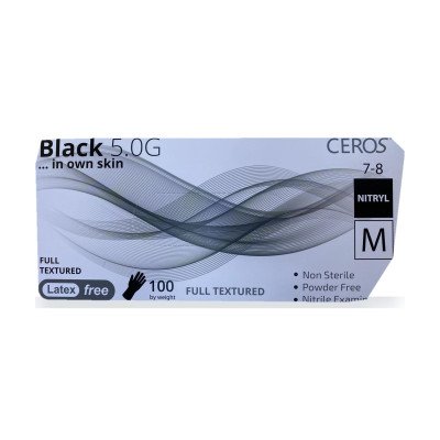 Нітрилові рукавички CEROS Black 5.0G, розмір M, чорні, 100 шт, без пудри