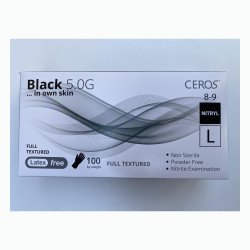 Нітрилові рукавички CEROS Black 5.0G, розмір L, чорні, 100 шт, без пудри