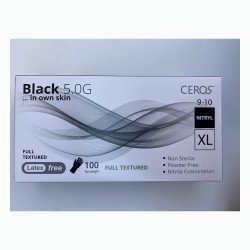 Нітрилові рукавички CEROS Black 5.0G, розмір XL, чорні, 100 шт, без пудри
