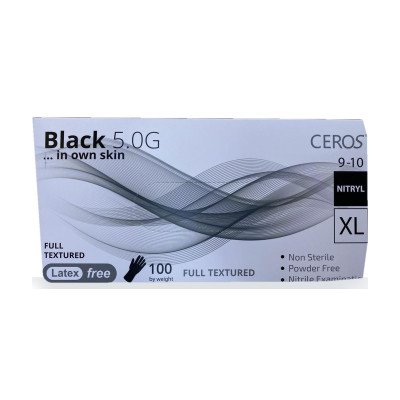 Нітрилові рукавички CEROS Black 5.0G, розмір XL, чорні, 100 шт, без пудри
