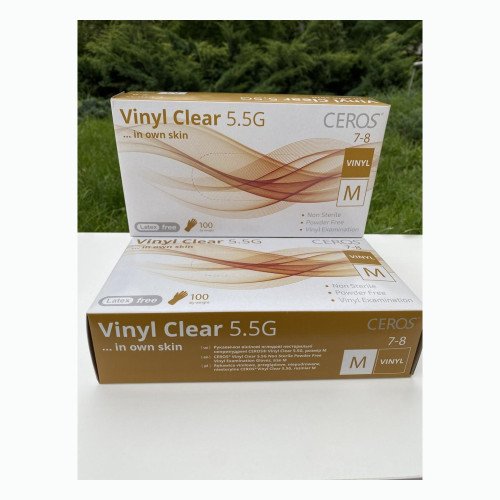 Вінілові рукавички CEROS Vinyl Clear 5.5G, розмір M, прозорі, 100 шт, без пудри