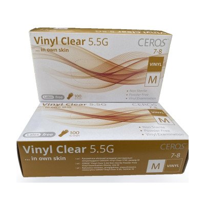 Вінілові рукавички CEROS Vinyl Clear 5.5G, розмір M, прозорі, 100 шт, без пудри