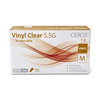 Вінілові рукавички CEROS Vinyl Clear 5.5G, розмір M, прозорі, 100 шт, без пудри