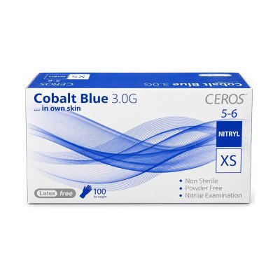 Нітрилові рукавички CEROS Cobalt Blue 3.0G, розмір XS, блакитні, 100 шт, без пудри