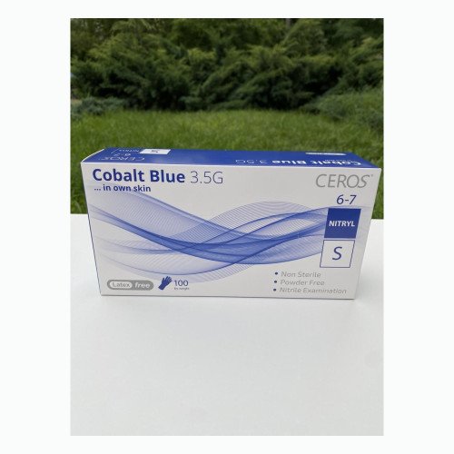 Нітрилові рукавички CEROS Cobalt Blue 3.5G, розмір S, блакитні, 100 шт, без пудри