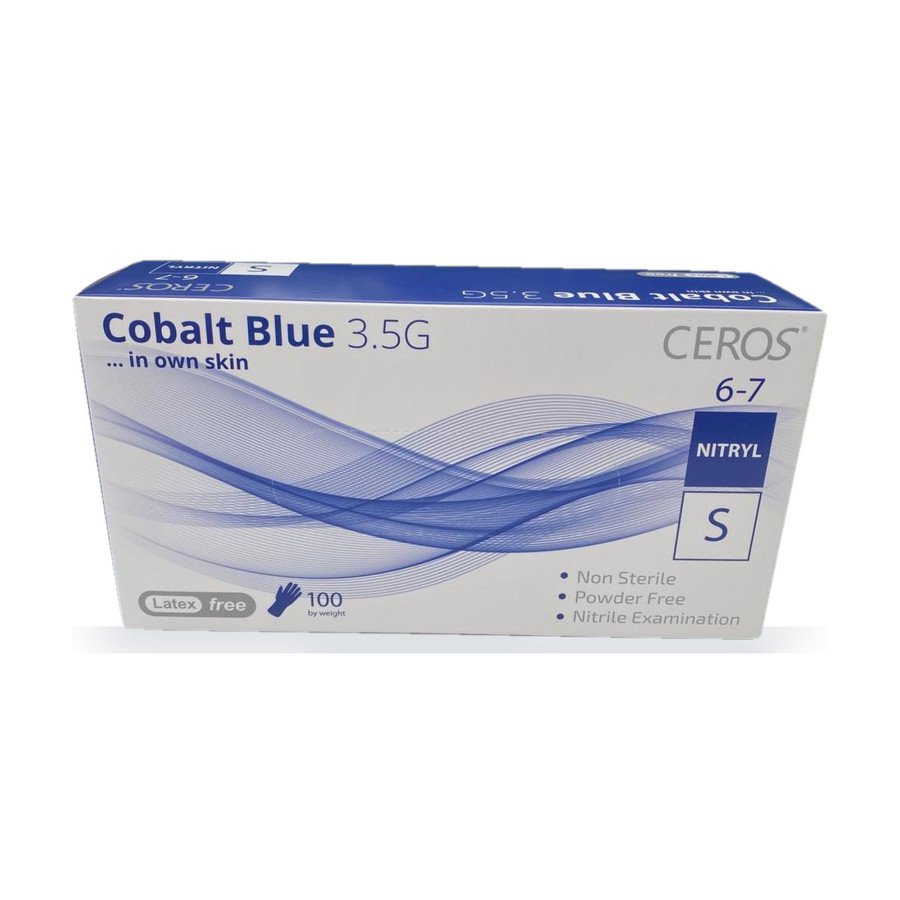 Нітрилові рукавички CEROS Cobalt Blue 3.5G, розмір S, блакитні, 100 шт, без пудри