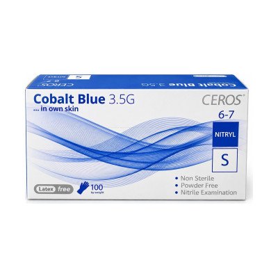 Нітрилові рукавички CEROS Cobalt Blue 3.5G, розмір S, блакитні, 100 шт, без пудри
