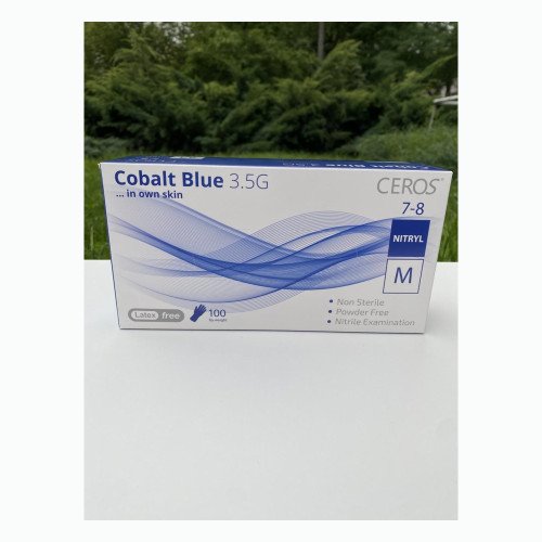 Нітрилові рукавички CEROS Cobalt Blue 3.5G, розмір M, блакитні, 100 шт, без пудри