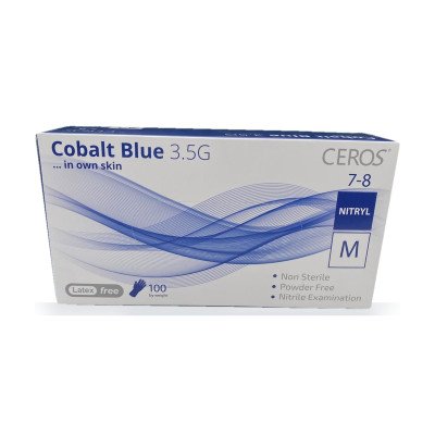 Нітрилові рукавички CEROS Cobalt Blue 3.5G, розмір M, блакитні, 100 шт, без пудри