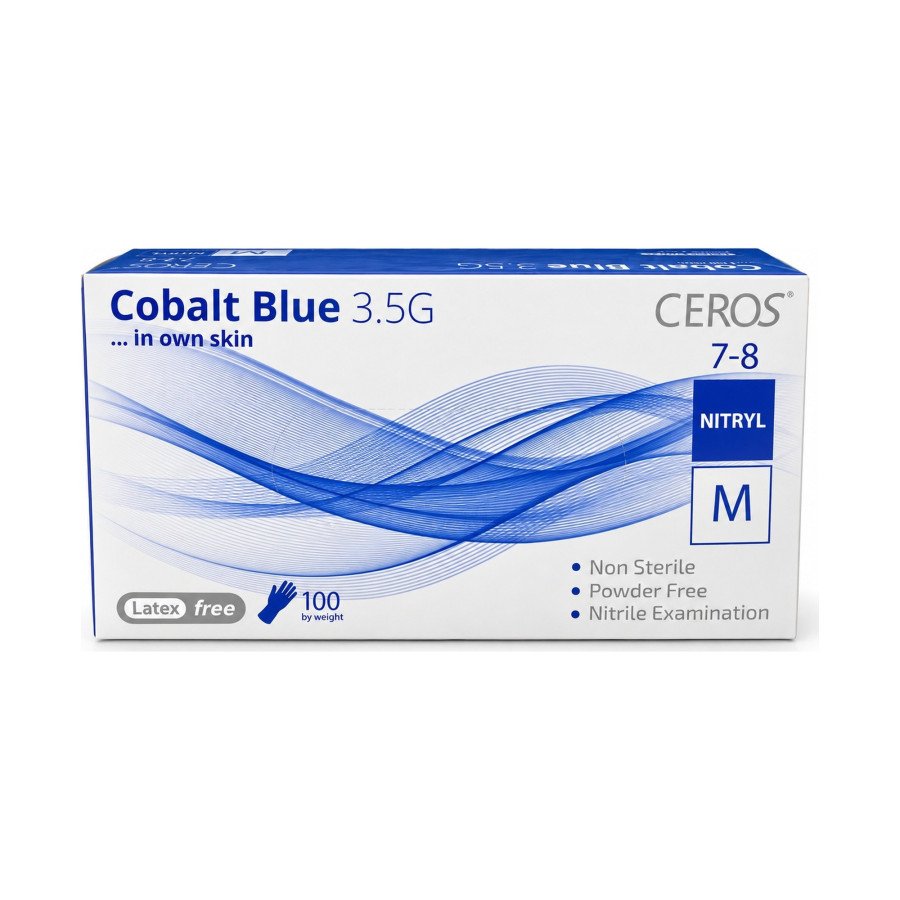 Нітрилові рукавички CEROS Cobalt Blue 3.5G, розмір M, блакитні, 100 шт, без пудри