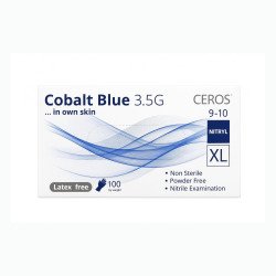 Нітрилові рукавички CEROS Cobalt Blue 3.5G, розмір XL, блакитні, 100 шт, без пудри