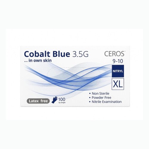 Нітрилові рукавички CEROS Cobalt Blue 3.5G, розмір XL, блакитні, 100 шт, без пудри