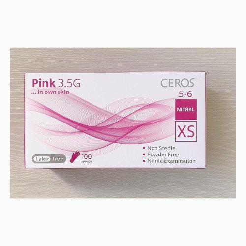 Нітрилові рукавички CEROS Pink 3.5G, розмір XS, рожеві, 100 шт, без пудри