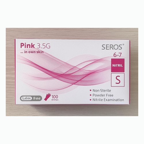 Нітрилові рукавички CEROS Pink 3.5G, розмір S, рожеві, 100 шт, без пудри