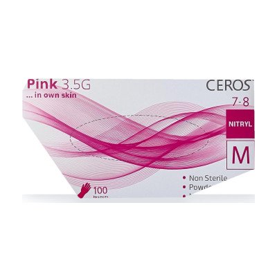 Нітрилові рукавички CEROS Pink 3.5G, розмір M, рожеві, 100 шт, без пудри