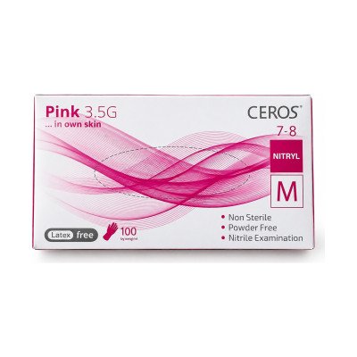 Нітрилові рукавички CEROS Pink 3.5G, розмір M, рожеві, 100 шт, без пудри