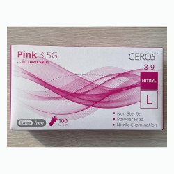 Нітрилові рукавички CEROS Pink 3.5G, розмір L, рожеві, 100 шт, без пудри