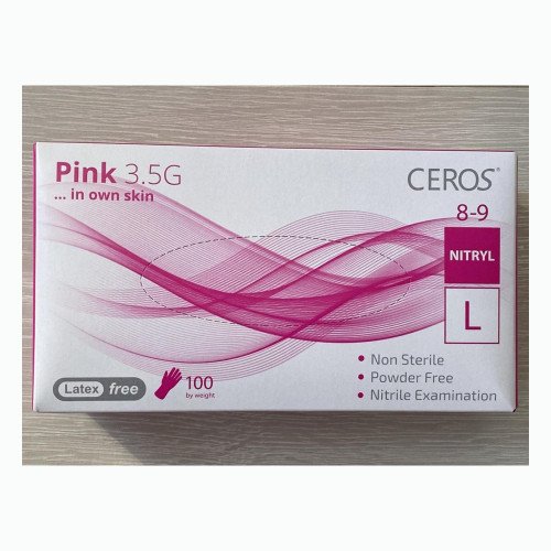 Нітрилові рукавички CEROS Pink 3.5G, розмір L, рожеві, 100 шт, без пудри