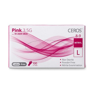 Нітрилові рукавички CEROS Pink 3.5G, розмір L, рожеві, 100 шт, без пудри